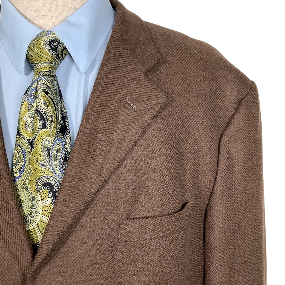 ZIMNI Alberto Kimini Blazer Men 50 Brown Tibetan Yak Wool Herringbone Luxury VTG